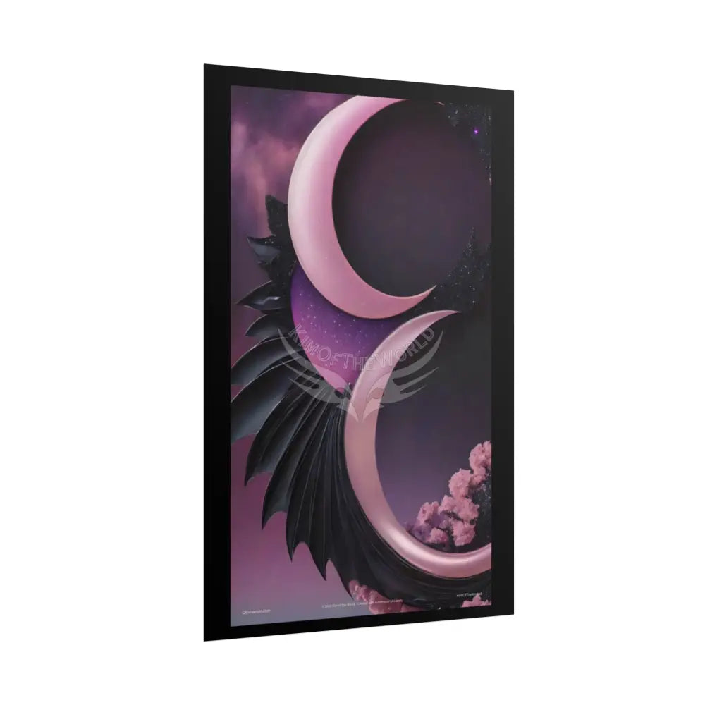 Satin Black & Pink Gothic Crescent Moon Fashion and Surrealist Portrait Poster Print Set Pcs — Luxury Surreal