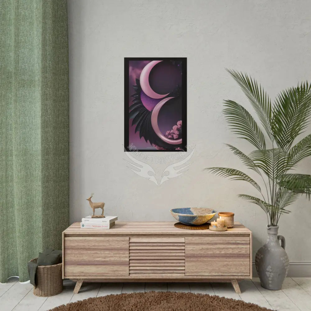 Satin Black & Pink Gothic Crescent Moon Fashion and Surrealist Portrait Poster Print Set Pcs — Luxury Surreal