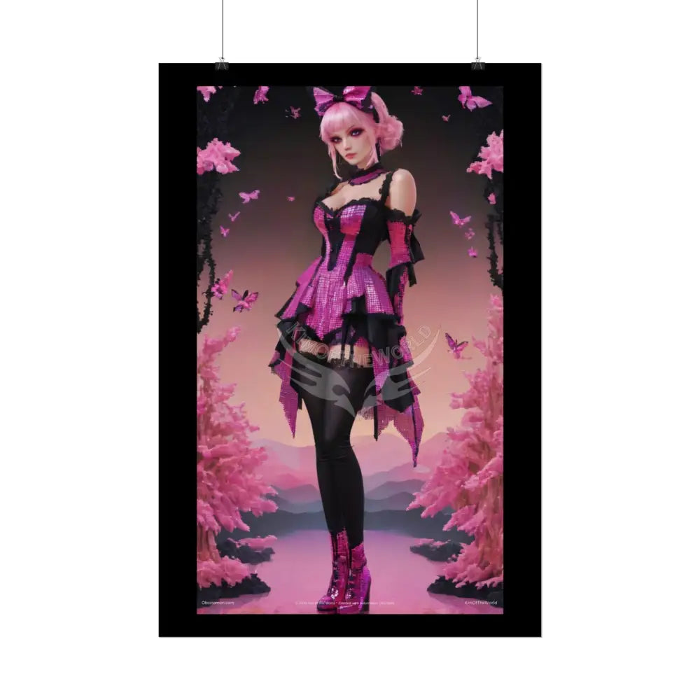 Satin Black & Pink Gothic Fashion Giant Lotus Poster Print Set Pcs — Luxury Iridescent Wall Art for Bedroom and Fashion