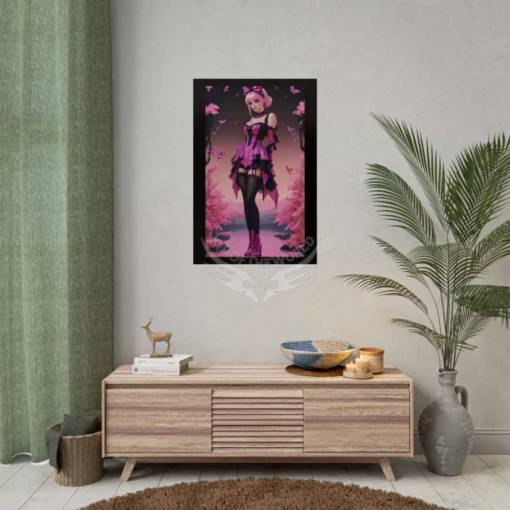 Satin Black & Pink Gothic Fashion Giant Lotus Poster Print Set Pcs — Luxury Iridescent Wall Art for Bedroom and Fashion
