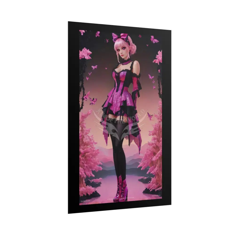 Satin Black & Pink Gothic Fashion Giant Lotus Poster Print Set Pcs — Luxury Iridescent Wall Art for Bedroom and Fashion