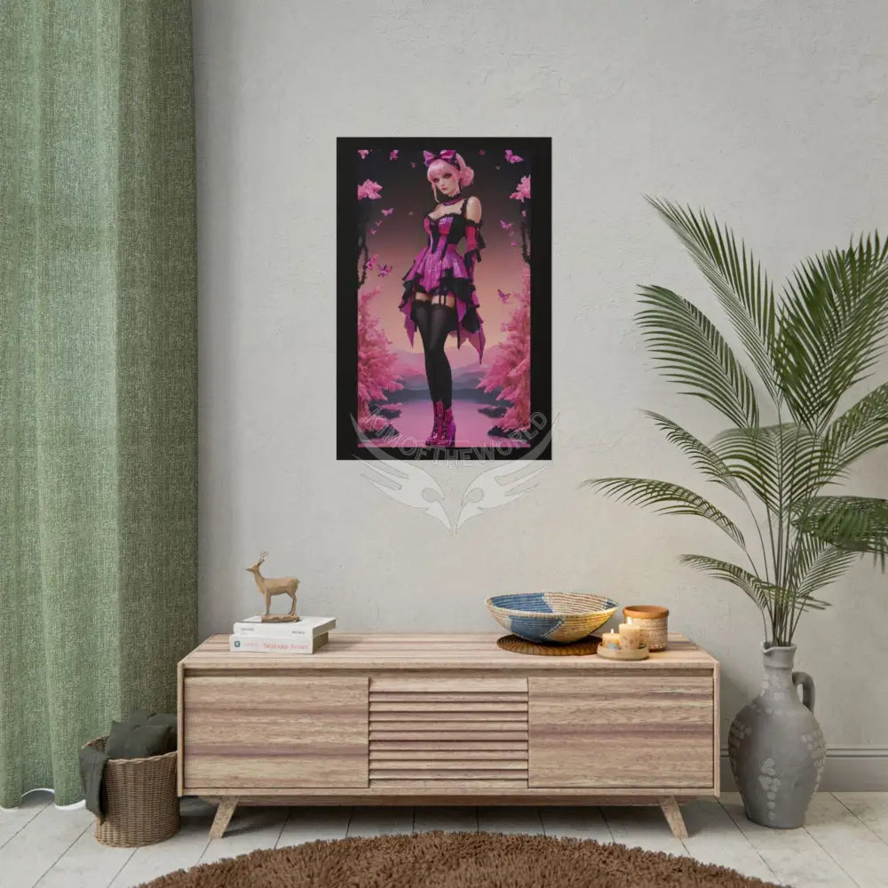 Satin Black & Pink Gothic Fashion Giant Lotus Poster Print Set Pcs — Luxury Iridescent Wall Art for Bedroom and Fashion