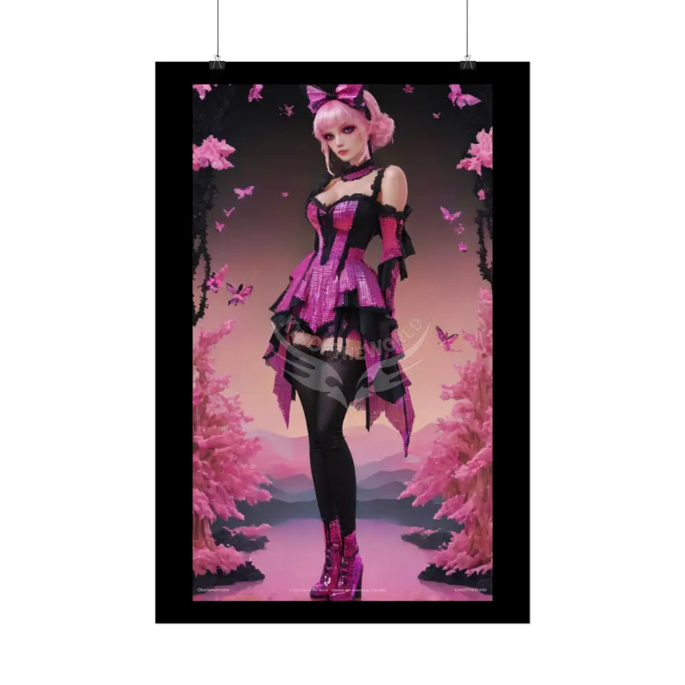 Satin Black & Pink Gothic Fashion Giant Lotus Poster Print Set Pcs — Luxury Iridescent Wall Art for Bedroom and Fashion