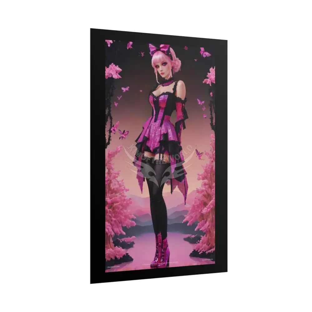 Satin Black & Pink Gothic Fashion Giant Lotus Poster Print Set Pcs — Luxury Iridescent Wall Art for Bedroom and Fashion