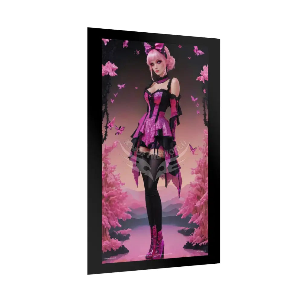 Satin Black & Pink Gothic Fashion Giant Lotus Poster Print Set Pcs — Luxury Iridescent Wall Art for Bedroom and Fashion