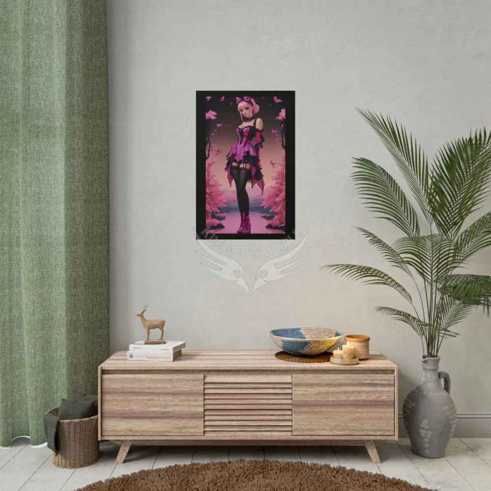 Satin Black & Pink Gothic Fashion Giant Lotus Poster Print Set Pcs — Luxury Iridescent Wall Art for Bedroom and Fashion