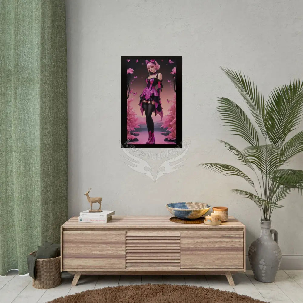 Satin Black & Pink Gothic Fashion Giant Lotus Poster Print Set Pcs — Luxury Iridescent Wall Art for Bedroom and Fashion