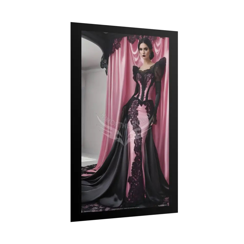 Satin Black & Pink Gothic Fashion Lady Poster Print Set Pcs — Luxury Iridescent Wall Art for Bedroom and Fashion Home
