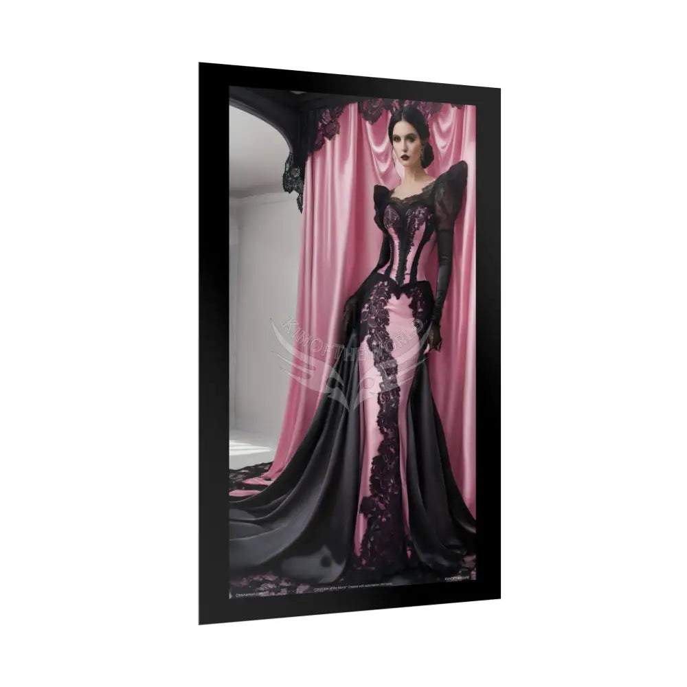 Satin Black & Pink Gothic Fashion Lady Poster Print Set Pcs — Luxury Iridescent Wall Art for Bedroom and Fashion Home