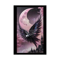 Satin Black & Pink Gothic Phoenix Bird Moon Fashion and Surrealist Portrait Poster Print Set Pcs — Luxury Surreal