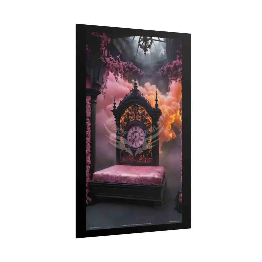 Satin Black & Pink Orange Steampunk Lace Clock Poster Print Set Pcs — Luxury Iridescent Wall Art for Bedroom and