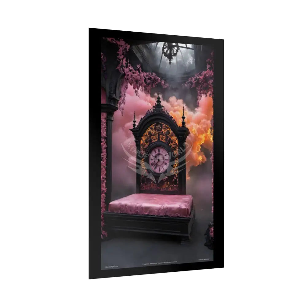 Satin Black & Pink Orange Steampunk Lace Clock Poster Print Set Pcs — Luxury Iridescent Wall Art for Bedroom and