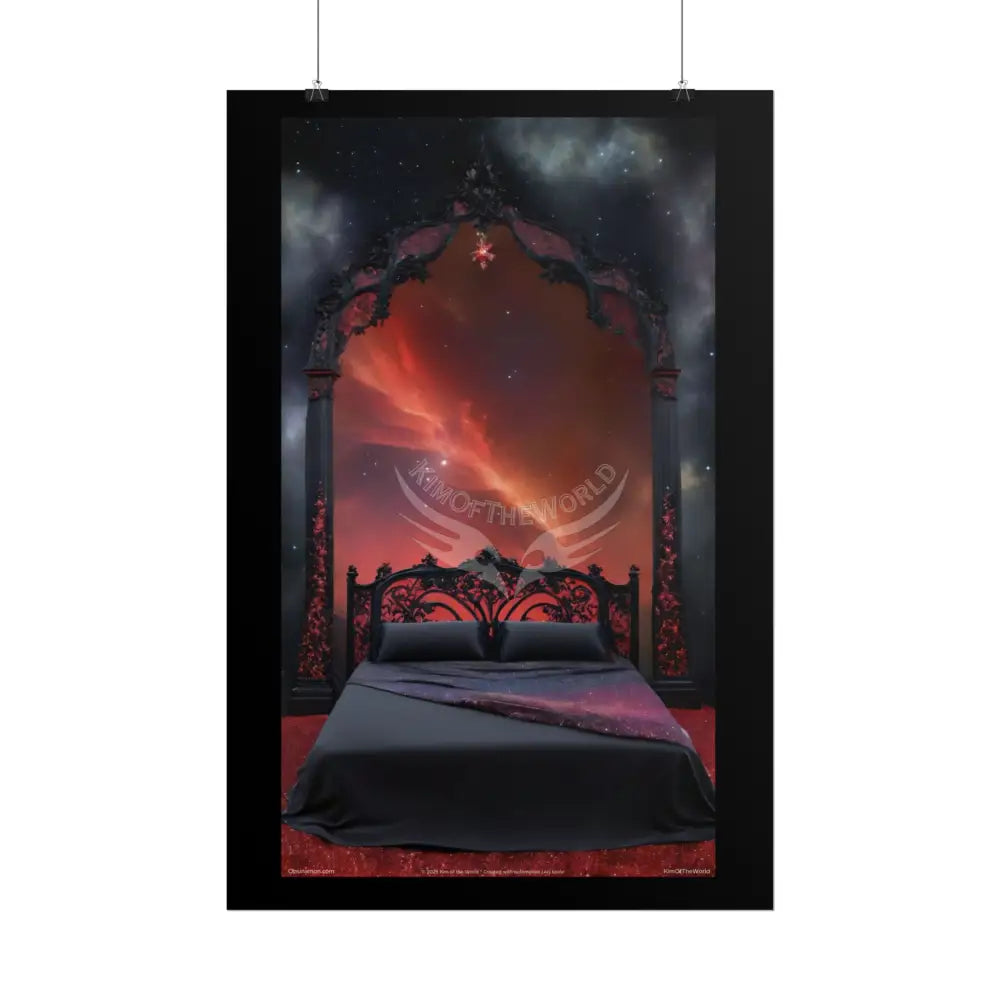 Satin Black & Red Fashion Bed Poster Print Set Pcs — Luxury Iridescent Wall Art for Bedroom and Fashion Home or Office
