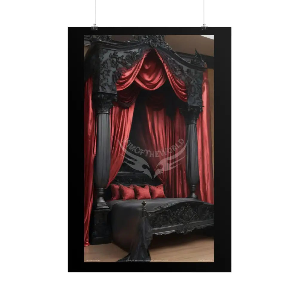 Satin Black & Red Fashion Bed Poster Print Set Pcs — Luxury Iridescent Wall Art for Bedroom and Fashion Home or Office