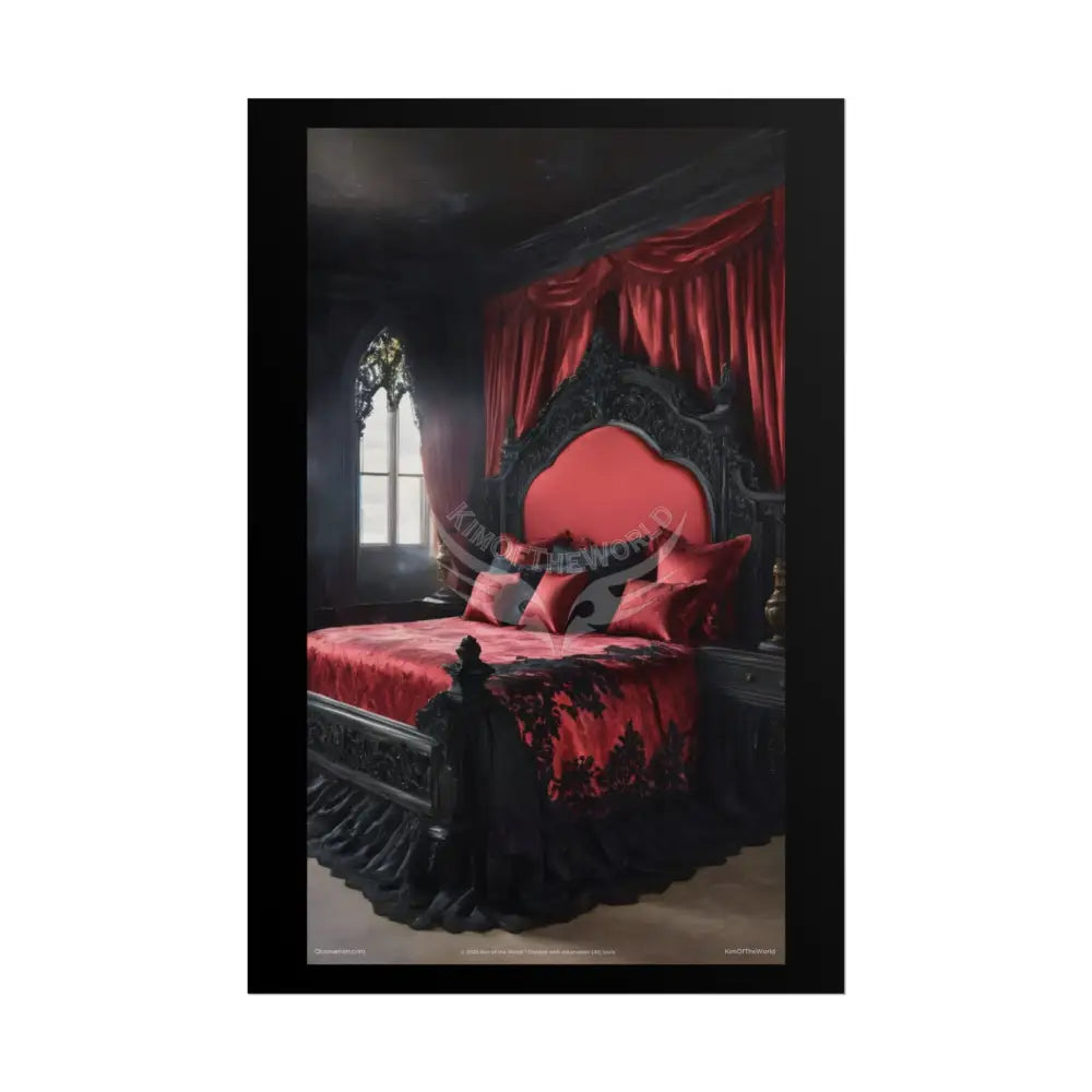 Satin Black & Red Fashion Bed Poster Print Set Pcs — Luxury Iridescent Wall Art for Bedroom and Fashion Home or Office