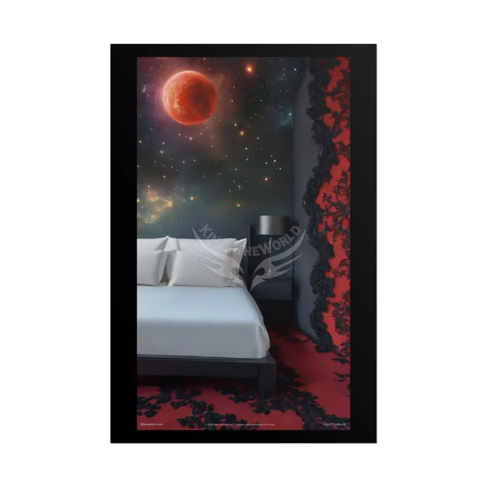 Satin Black & Red Fashion Bed Poster Print Set Pcs — Luxury Iridescent Wall Art for Bedroom and Fashion Home or Office