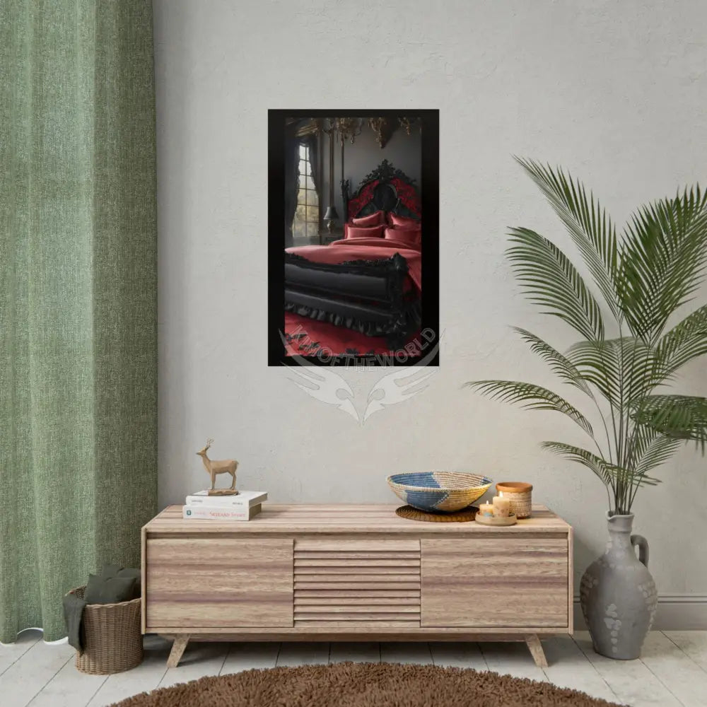 Satin Black & Red Fashion Bed Poster Print Set Pcs — Luxury Iridescent Wall Art for Bedroom and Fashion Home or Office