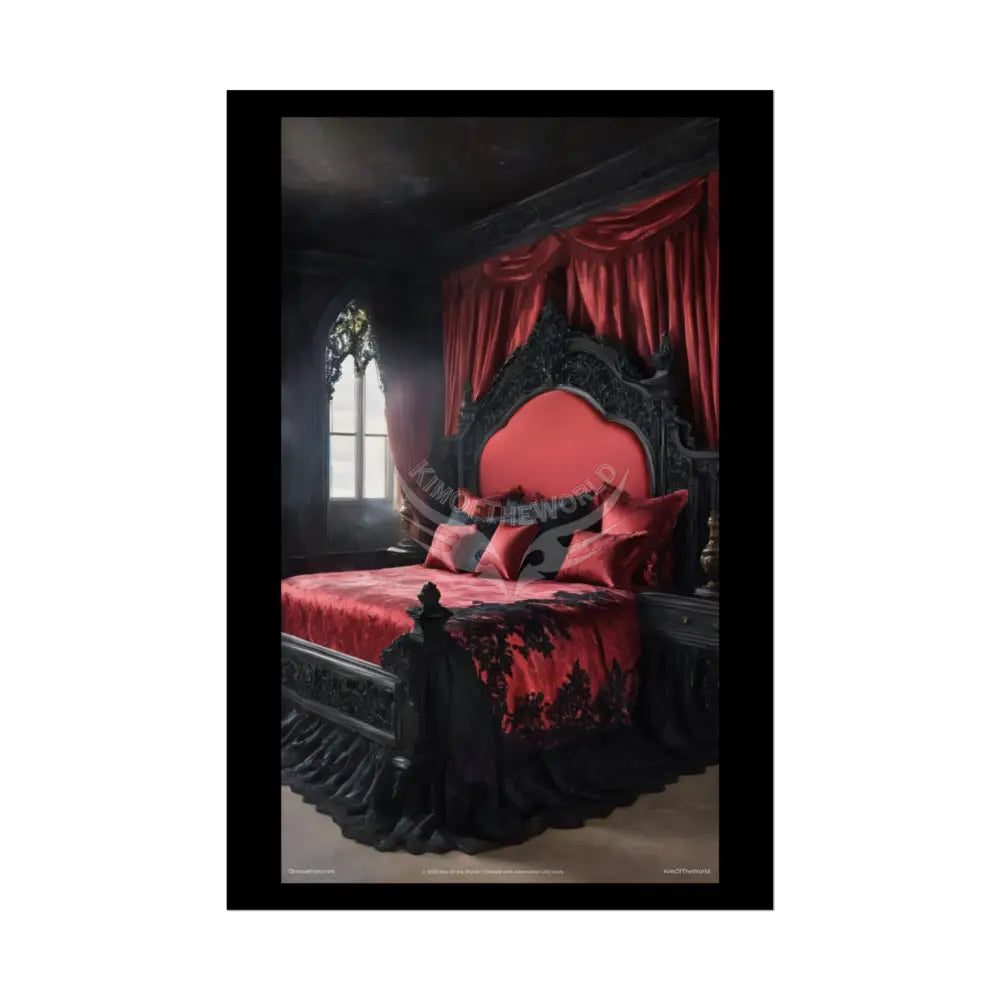 Satin Black & Red Fashion Bed Poster Print Set Pcs — Luxury Iridescent Wall Art for Bedroom and Fashion Home or Office