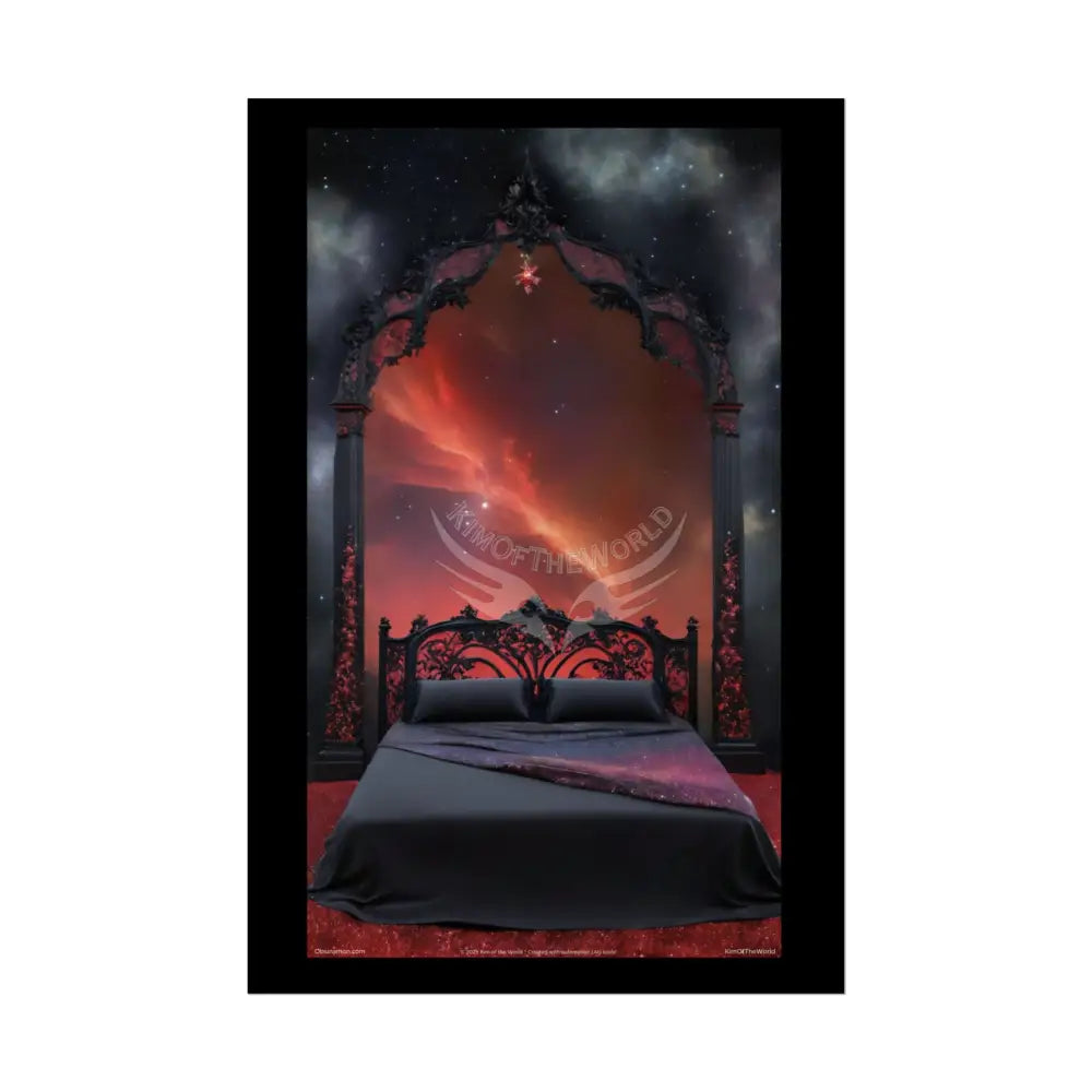 Satin Black & Red Fashion Bed Poster Print Set Pcs — Luxury Iridescent Wall Art for Bedroom and Fashion Home or Office