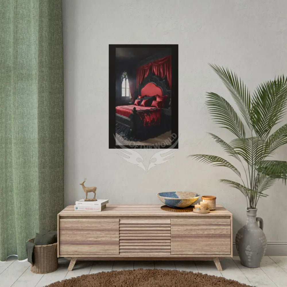 Satin Black & Red Fashion Bed Poster Print Set Pcs — Luxury Iridescent Wall Art for Bedroom and Fashion Home or Office