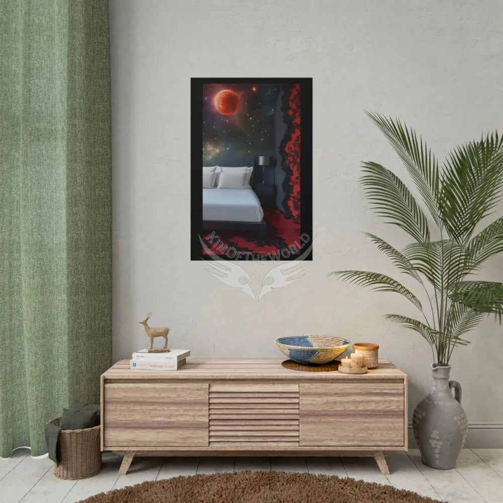 Satin Black & Red Fashion Bed Poster Print Set Pcs — Luxury Iridescent Wall Art for Bedroom and Fashion Home or Office