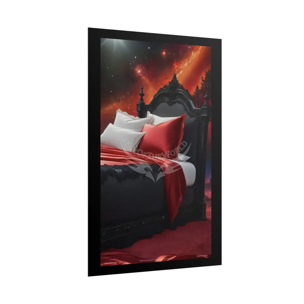Satin Black & Red Fashion Bed Poster Print Set Pcs — Luxury Iridescent Wall Art for Bedroom and Fashion Home or Office