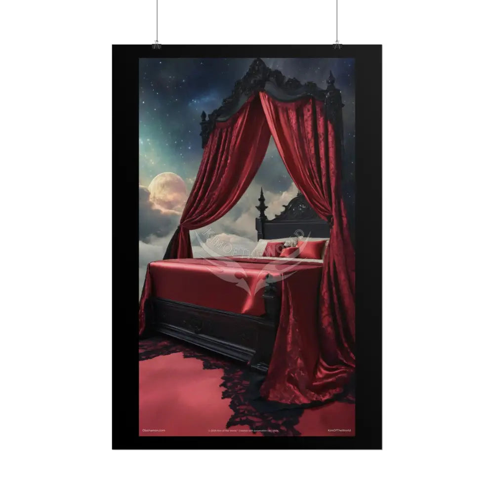 Satin Black & Red Fashion Bed Poster Print Set Pcs — Luxury Iridescent Wall Art for Bedroom and Fashion Home or Office
