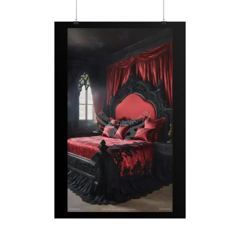 Satin Black & Red Fashion Bed Poster Print Set Pcs — Luxury Iridescent Wall Art for Bedroom and Fashion Home or Office