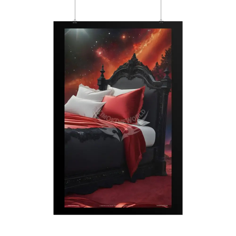 Satin Black & Red Fashion Bed Poster Print Set Pcs — Luxury Iridescent Wall Art for Bedroom and Fashion Home or Office