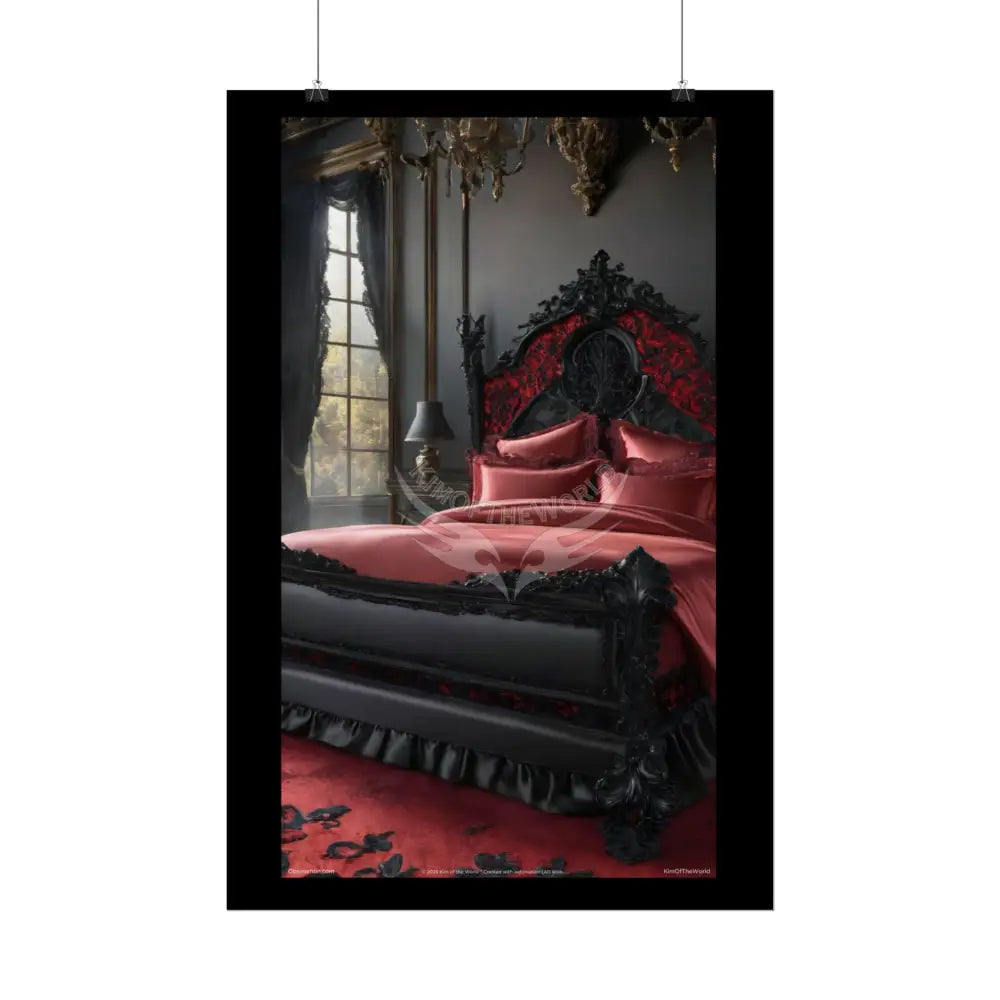 Satin Black & Red Fashion Bed Poster Print Set Pcs — Luxury Iridescent Wall Art for Bedroom and Fashion Home or Office