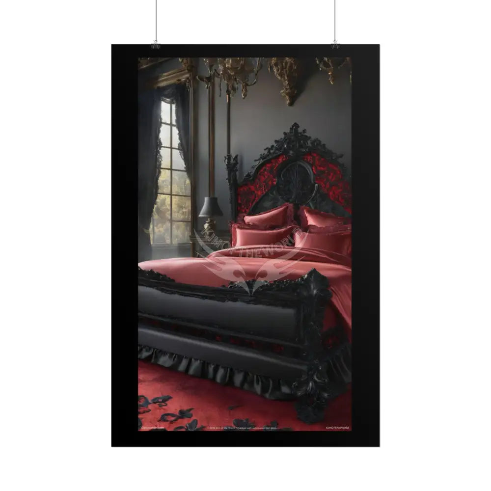 Satin Black & Red Fashion Bed Poster Print Set Pcs — Luxury Iridescent Wall Art for Bedroom and Fashion Home or Office