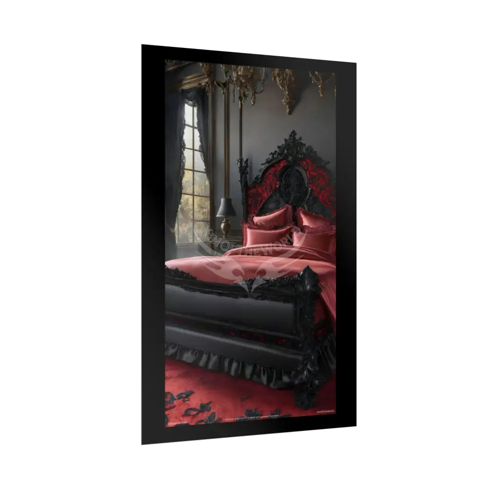 Satin Black & Red Fashion Bed Poster Print Set Pcs — Luxury Iridescent Wall Art for Bedroom and Fashion Home or Office