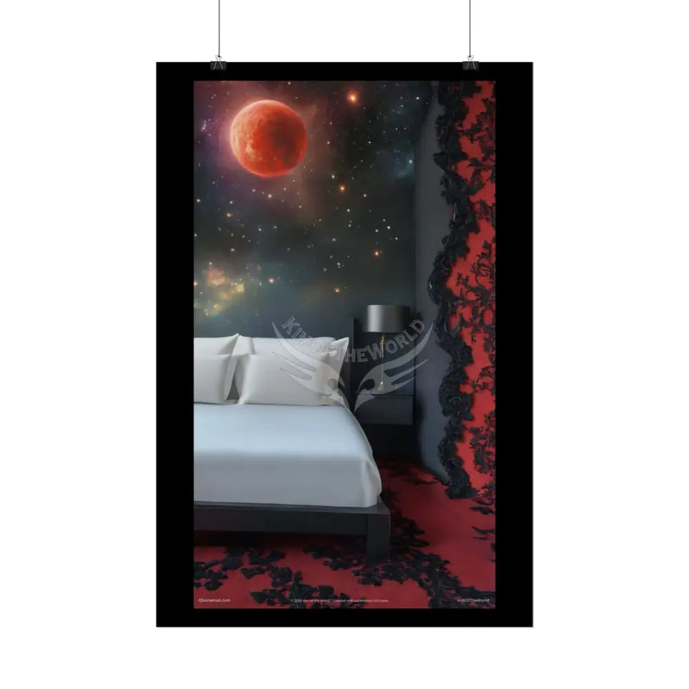 Satin Black & Red Fashion Bed Poster Print Set Pcs — Luxury Iridescent Wall Art for Bedroom and Fashion Home or Office
