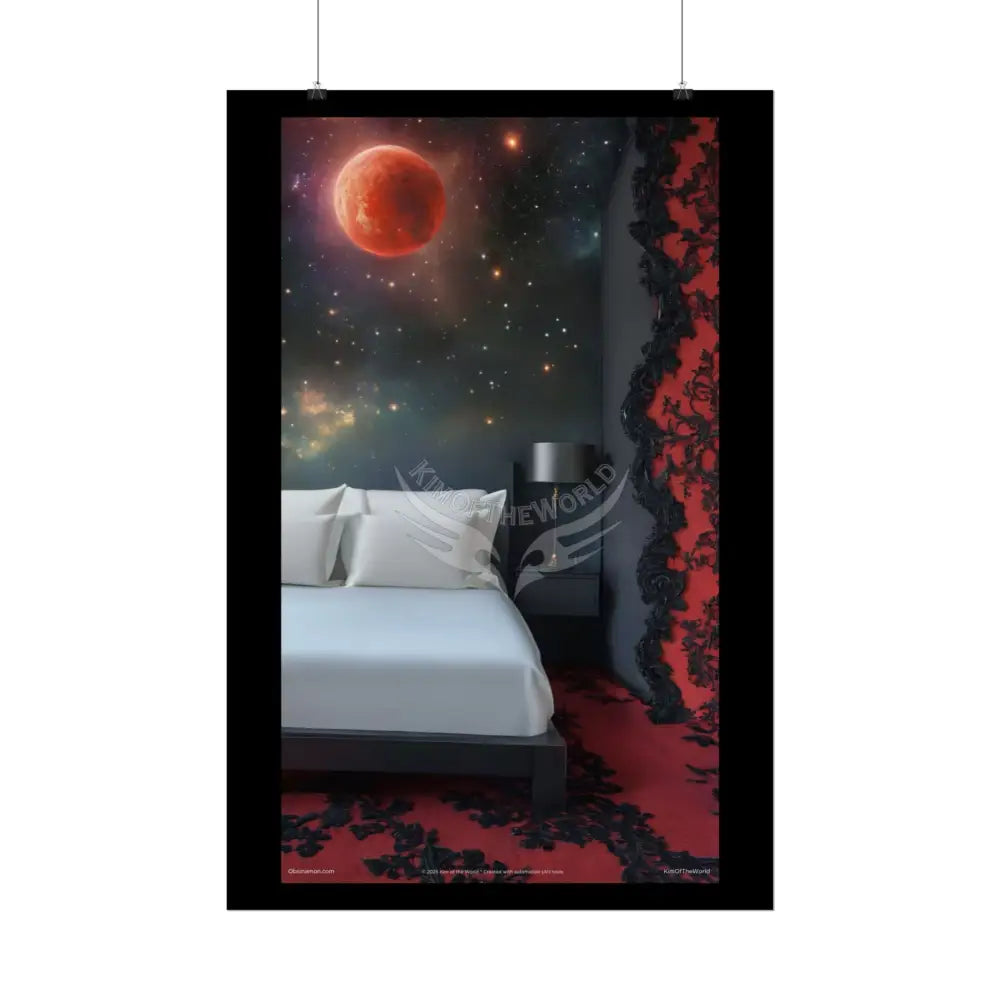 Satin Black & Red Fashion Bed Poster Print Set Pcs — Luxury Iridescent Wall Art for Bedroom and Fashion Home or Office