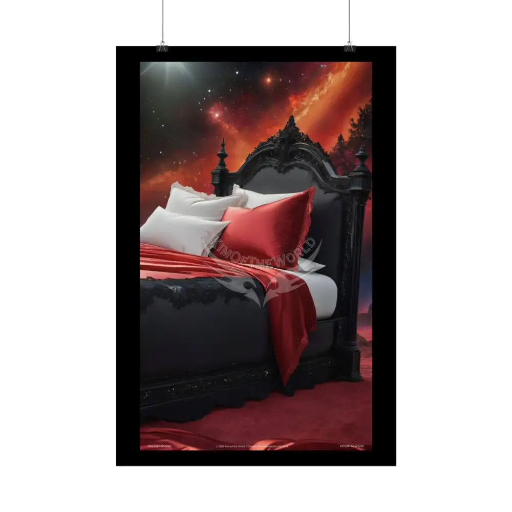 Satin Black & Red Fashion Bed Poster Print Set Pcs — Luxury Iridescent Wall Art for Bedroom and Fashion Home or Office