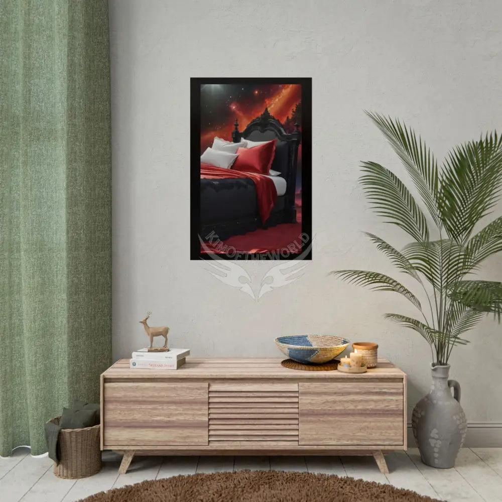 Satin Black & Red Fashion Bed Poster Print Set Pcs — Luxury Iridescent Wall Art for Bedroom and Fashion Home or Office