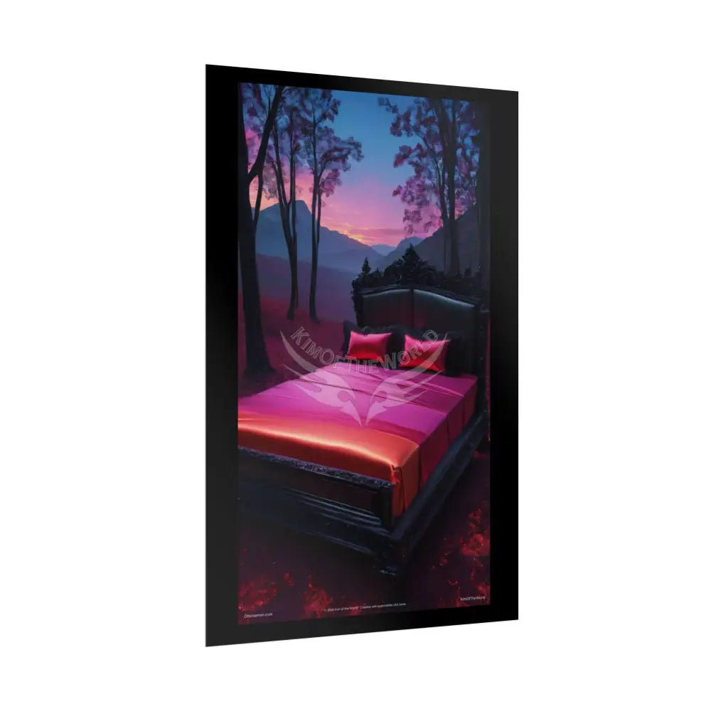 Satin Black & Red Fashion Fantasy Beach Bed Poster Print Set Pcs — Luxury Iridescent Wall Art for Bedroom and Fashion