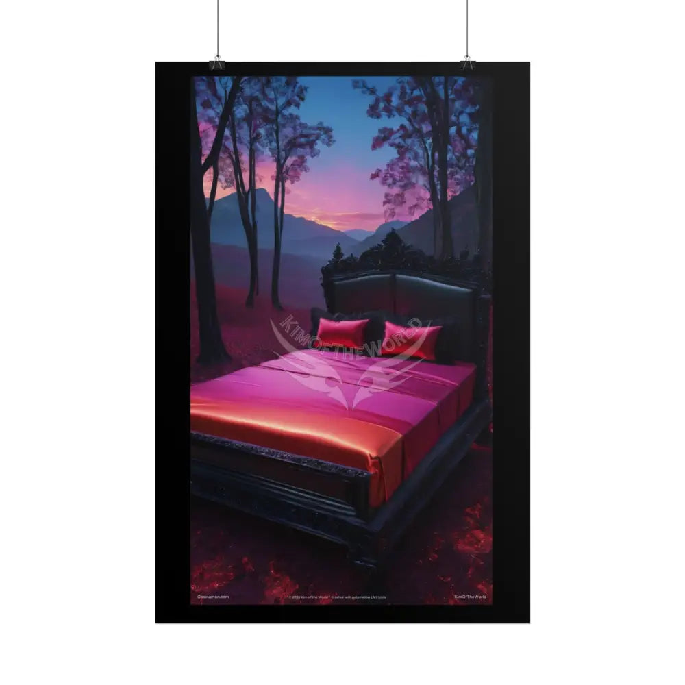 Satin Black & Red Fashion Fantasy Beach Bed Poster Print Set Pcs — Luxury Iridescent Wall Art for Bedroom and Fashion