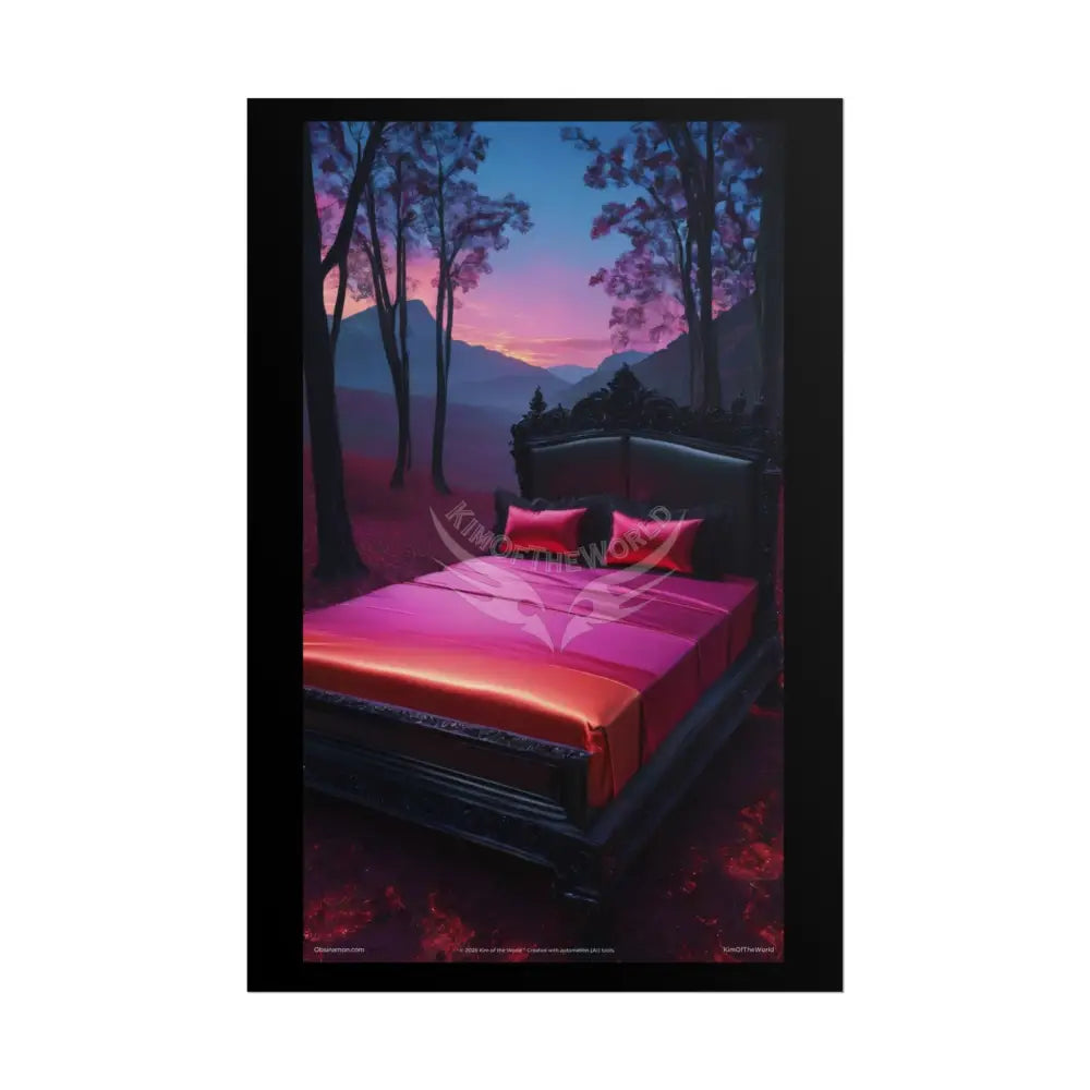Satin Black & Red Fashion Fantasy Beach Bed Poster Print Set Pcs — Luxury Iridescent Wall Art for Bedroom and Fashion