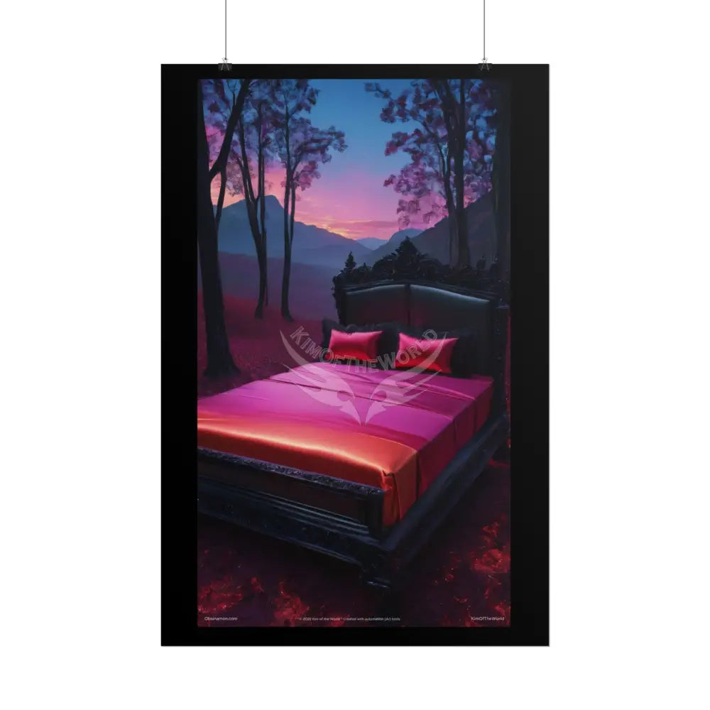 Satin Black & Red Fashion Fantasy Beach Bed Poster Print Set Pcs — Luxury Iridescent Wall Art for Bedroom and Fashion