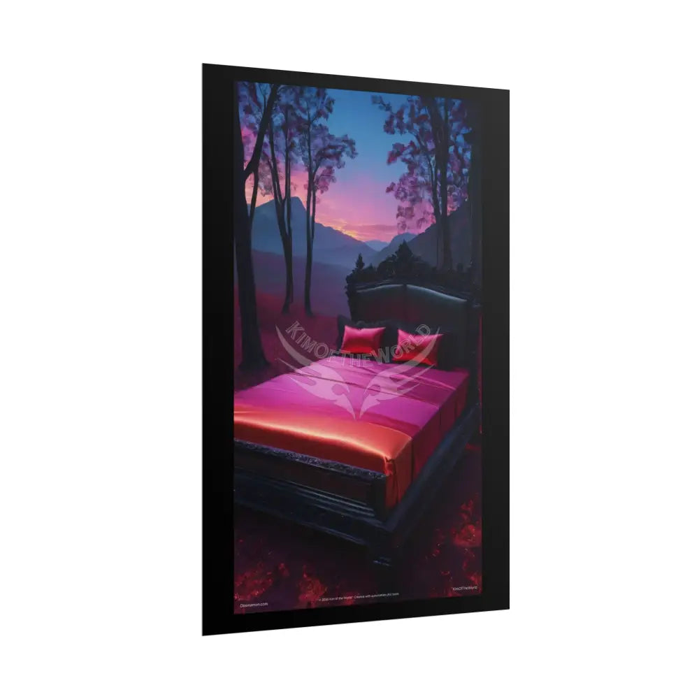 Satin Black & Red Fashion Fantasy Beach Bed Poster Print Set Pcs — Luxury Iridescent Wall Art for Bedroom and Fashion