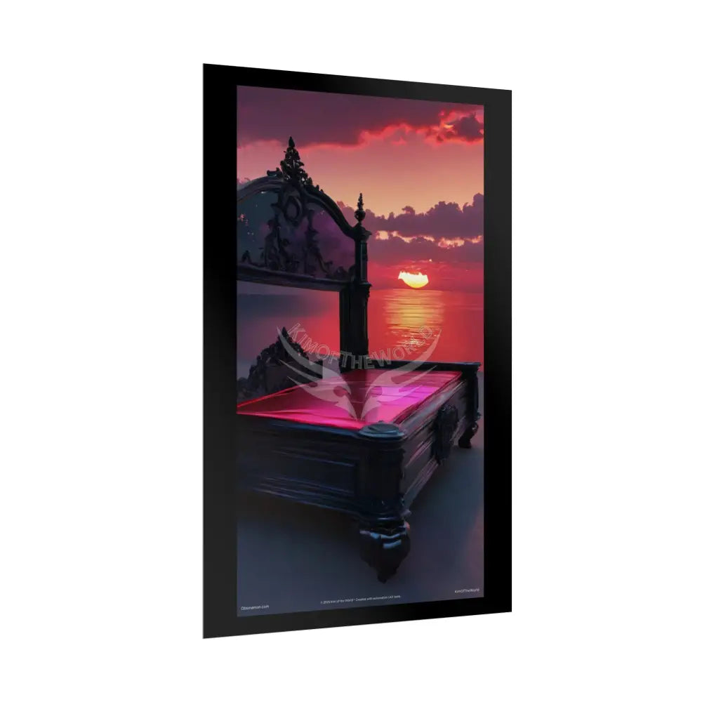 Satin Black & Red Fashion Fantasy Beach Bed Poster Print Set Pcs — Luxury Iridescent Wall Art for Bedroom and Fashion