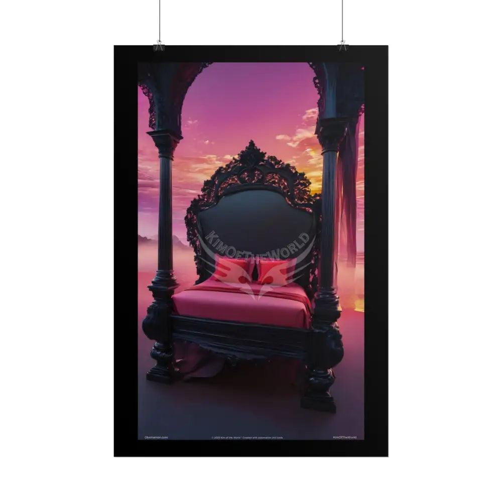 Satin Black & Red Fashion Fantasy Beach Bed Poster Print Set Pcs — Luxury Iridescent Wall Art for Bedroom and Fashion