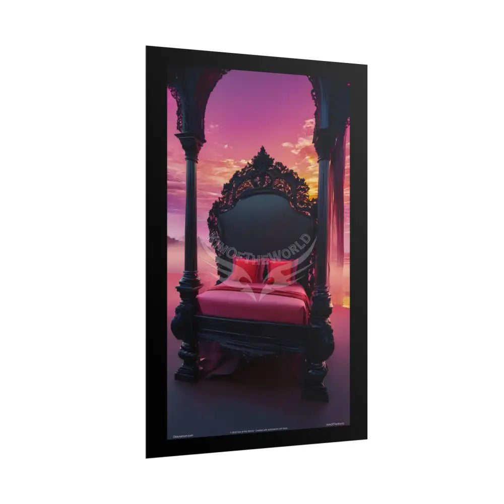 Satin Black & Red Fashion Fantasy Beach Bed Poster Print Set Pcs — Luxury Iridescent Wall Art for Bedroom and Fashion
