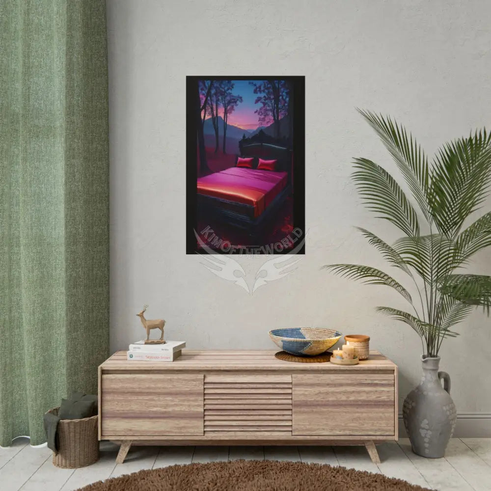 Satin Black & Red Fashion Fantasy Beach Bed Poster Print Set Pcs — Luxury Iridescent Wall Art for Bedroom and Fashion