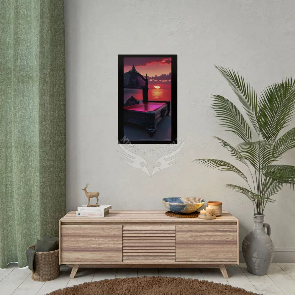 Satin Black & Red Fashion Fantasy Beach Bed Poster Print Set Pcs — Luxury Iridescent Wall Art for Bedroom and Fashion