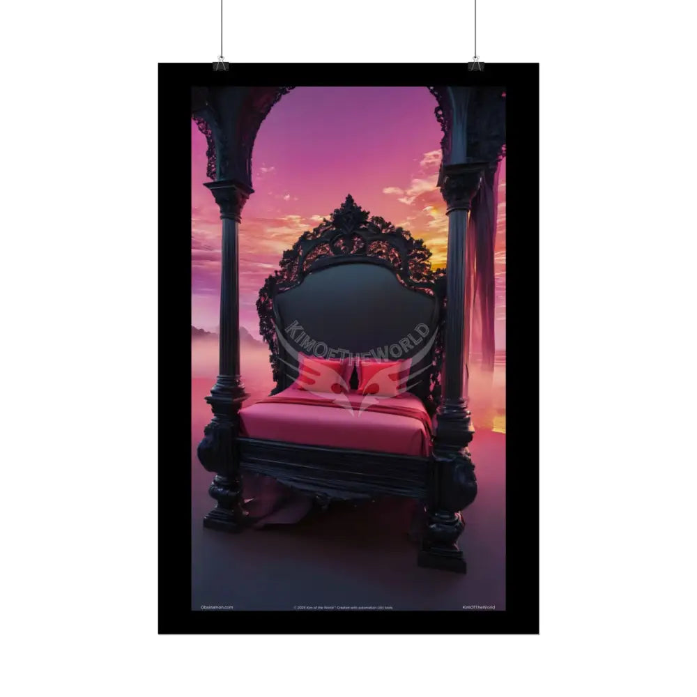 Satin Black & Red Fashion Fantasy Beach Bed Poster Print Set Pcs — Luxury Iridescent Wall Art for Bedroom and Fashion