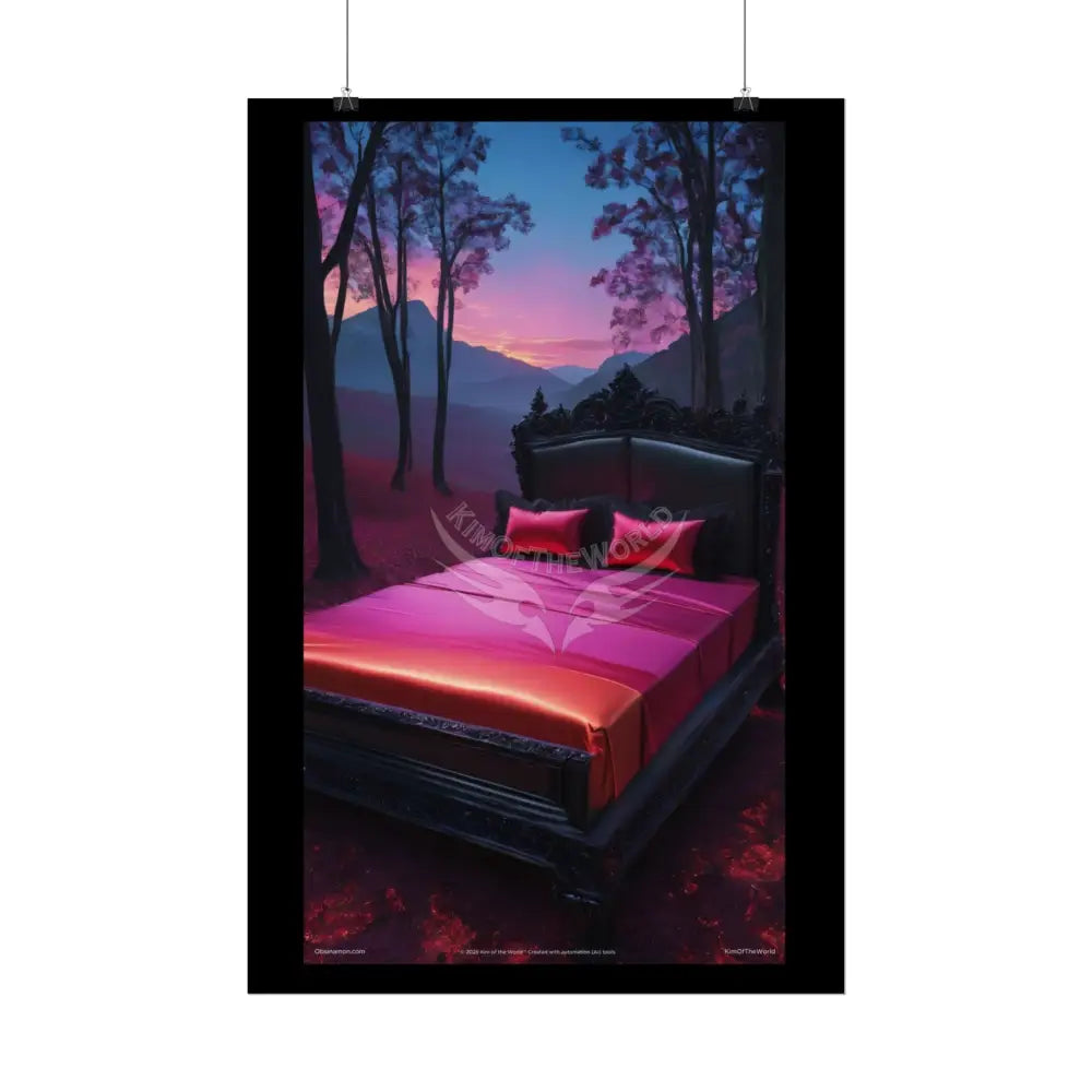 Satin Black & Red Fashion Fantasy Beach Bed Poster Print Set Pcs — Luxury Iridescent Wall Art for Bedroom and Fashion