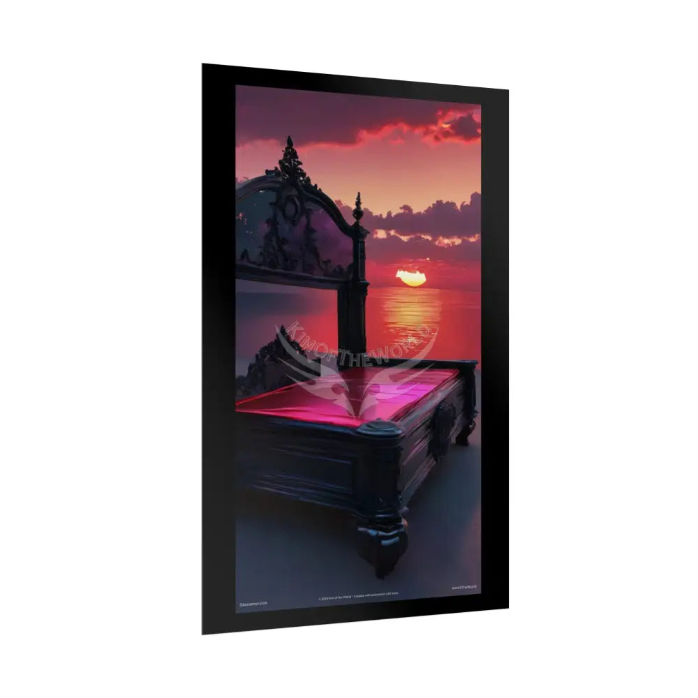Satin Black & Red Fashion Fantasy Beach Bed Poster Print Set Pcs — Luxury Iridescent Wall Art for Bedroom and Fashion