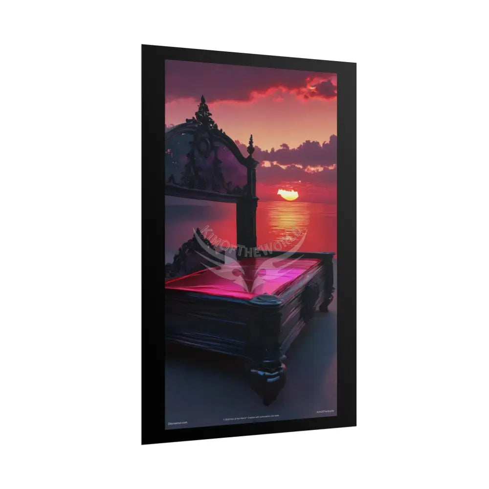 Satin Black & Red Fashion Fantasy Beach Bed Poster Print Set Pcs — Luxury Iridescent Wall Art for Bedroom and Fashion